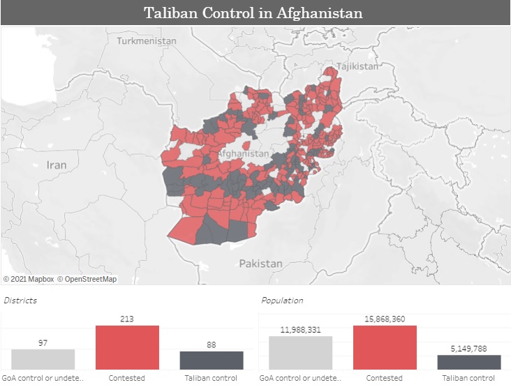 حیطه ی کنترل طالبان در افغانستان