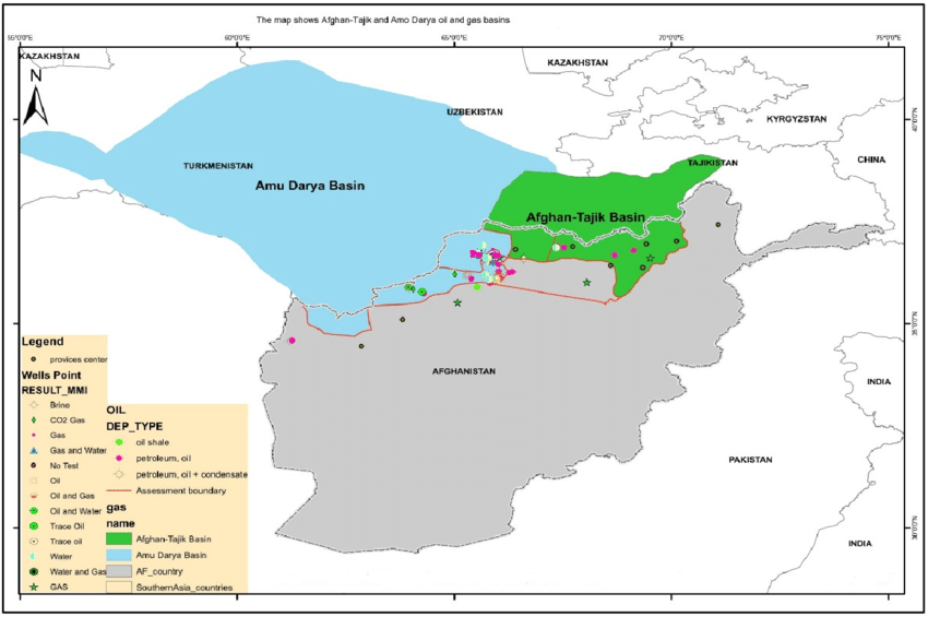 The map showing the location of the Amu Darya and Afghan Tajik basins